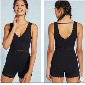 FP Movement by Free People Black Scalloped Genesis Romper